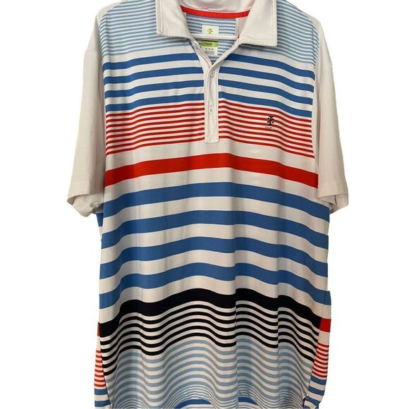 Izod Tour Golf Mens Multicolor Striped Short Sleeved Polo Shirt XL - Picture 2 of 9